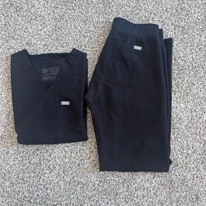 Figs BLACK scrub V-Neck Scrub Top XS and Pants Small
